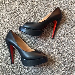 Louboutin Lady Peep Platform Black and Red Sole Heels Sz41